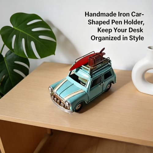 Handmade Wrought Iron Car Model Pen Holder Collectible Decorative | Metal Car Pencil Case with Photo Frame | Multi Purpose Storage Box | Desk Office Supplies | Car Shape Pen Kolder| Gift