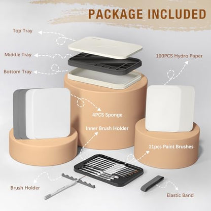 golden maple Wet Pallet for Painting Miniatures 2 in 1 Dry and Wet Palette with Lid, Including 11 Miniature Paint Brushes,100PCS Palette Paper, 4PCS Sponges, Paint Brushes Holders - color: White+Gray