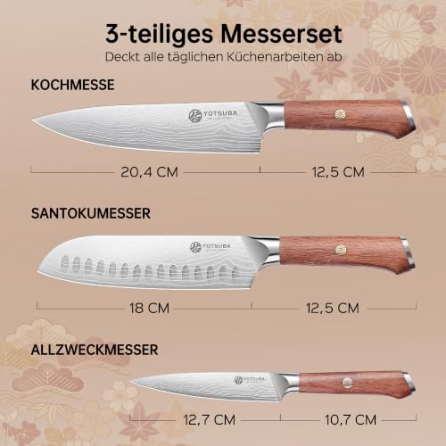 YOTSUBA 3 PCS Japanese Kitchen Knife Set with Full Tang Rosewood Handle - style: 3pcs knife set