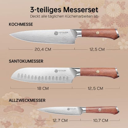 YOTSUBA 3 PCS Japanese Kitchen Knife Set with Full Tang Rosewood Handle - style: 3pcs knife set