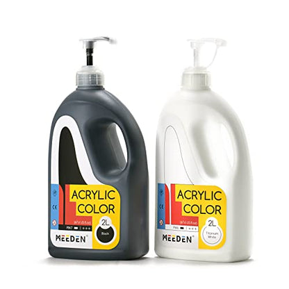 MEEDEN Titanium White & Black Acrylic Paints with Pump Lids, 1/2 Gallon (2L /67.6 oz.) Heavy-Body Non-Toxic Rich Pigment Color, Perfect for Art Class, Wall Painting, Painting Party & Creative DIY - color: Titanium White & Black
