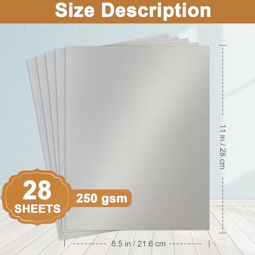 Silunkia 28 Sheets Shimmer Gray Cardstock 8.5 x 11 Craft Paper 92lb | Premium Heavyweight Card Stock for DIY Card Making, Greeting Cards, Wedding Invitations - color: Silver, size: 28 Sheets