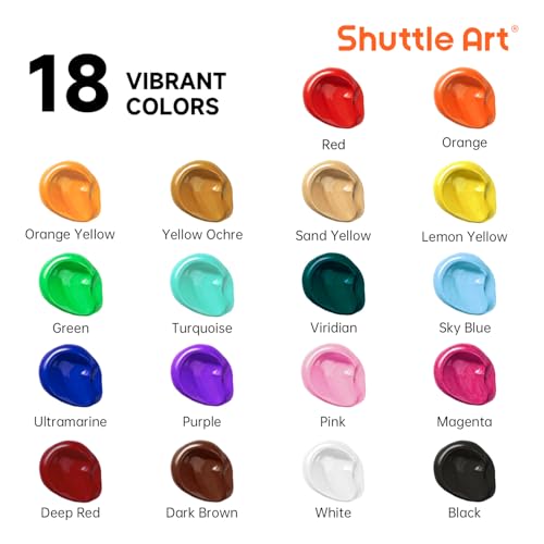 Shuttle Art Stretched Canvas and Acrylic Paint Bundle, Art Painting Supplies Set for 18 Colors Acrylic Paint Bottles (240ml/8.12oz) & 20 Pack Painting Canvas (5x7”, 8x10”)