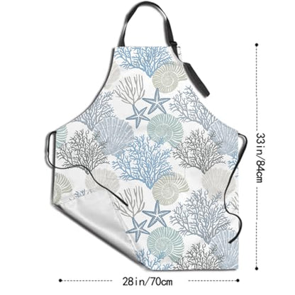 Giwawa Unisex Adult Apron Waterproof Stain Resistant Kitchen Cooking Apron with 2 Pockets for BBQ Grill Painting - color: Coastal