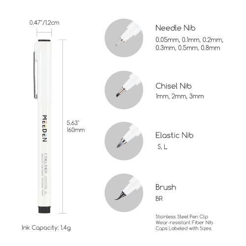 MEEDEN Micro Fineliner Drawing Pens: 12-Size Fine Liner Pen Set, 0.05-3mm Black Waterproof Archival Ink for Technical Drawing, Sketching, Outlining, Illustration, Manga and Journaling | Waterproof ink for technical drawing, sketching, outlining, illustrat