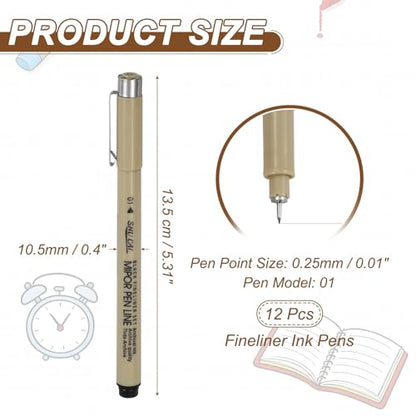 PATIKIL Fineliner Pens, 12 Pcs 01 0.25mm Fineliner Marker Black Waterproof Ink Archival Drawing Pens Art Supplies Set for Sketching Journaling Scrapbooking Artist Illustration - size: 01 0.25mm