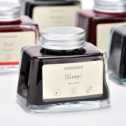 Hongdian Fountain Pen Bottled Ink Gray, 60ml Fountain Pen Ink Bottled for Writing and Calligraphy, Non Carbon - color: Gray