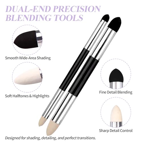 27 PCS Blending Stumps and Blending Sponge Pens with Sandpaper Pencil Sharpener, Tortillions Blending Sticks for Shading Complete, Blending Pencils for Student Artist Charcoal Sketch Drawing Tools - size: 27pcs