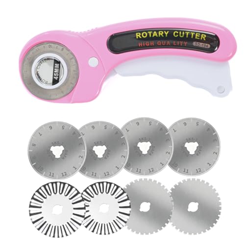 Rotary Cutter with 8Pcs Extra Blades, Ergonomic Rolling Cutter | 45mm Cutter with Safety Lock, Suitable for Leather, Crafting, Sewing, and Quilting Fabric (Pink)