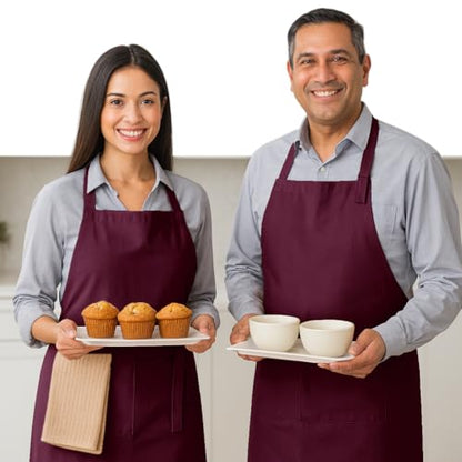 Native Fab Kitchen Apron 2 Pack - 100% Cotton Adjustable, Durable Apron with Pockets, Perfect for Cooking, Baking, Grilling - color: Burgundy Wine