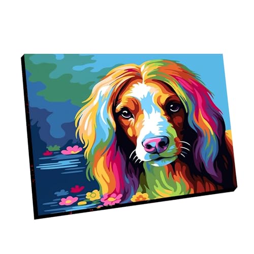 Maomaomi Wooden Framed Paint by Numbers DIY Acrylic Painting Kit for Kids & Adults Beginner – 16" Wx12 L Mimi Dog Pattern - color: Mimi Dog Framed
