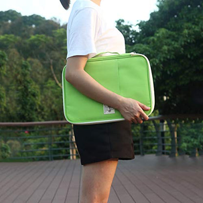 JAKAGO A4 Travel Portfolio Multifunctional Document Organizer Zippered Case for Office Supplies (green) - color: Green