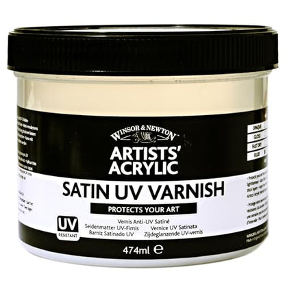 Winsor & Newton Professional Acrylic Medium, Satin UV Varnish, 450ml | Provides a removable satin protective coating that helps protect acrylic paintings from UV exposure and surface contaminants. - color: Satin Uv Varnish, style: 450ml (15.2-oz)