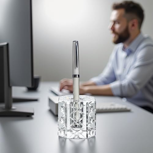 QFkris Fancy Crystal Single Pen Holder for Desk, Glass Fountain Pen Stand - style: Octagon