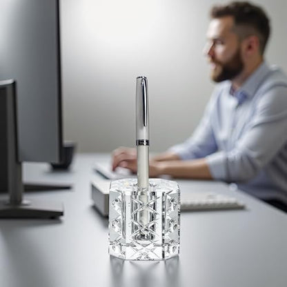 QFkris Fancy Crystal Single Pen Holder for Desk, Glass Fountain Pen Stand - style: Octagon
