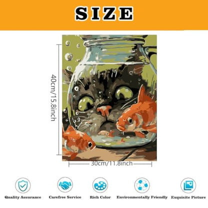Fairyland JinWenn Curious Cat Fish Paint by Numbers Kit for Adults Framed Canvas Frameworkless - color: YH04413