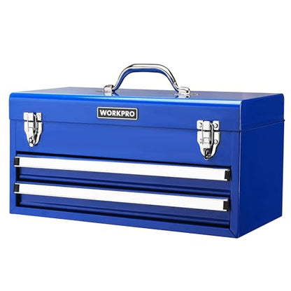 WORKPRO Tool Box with Drawers, 18 Inch with 2 Drawers and 1 Top Storage, Portable Toolbox with Metal Latch and Liner for Garage, Office and Home Storage, 100 LBS Load Capacity (Totally) - size: 18 Inch