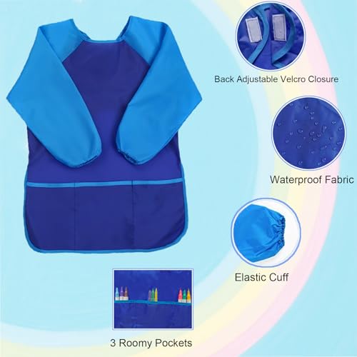 2 Pack Kids Art Smock Waterproof with Long Sleeve and 3 Roomy Pockets Artist Children Aprons for Toddlers Age 3-8 Painting Crafts（Red+Blue） - color: 2 Pack Red+blue