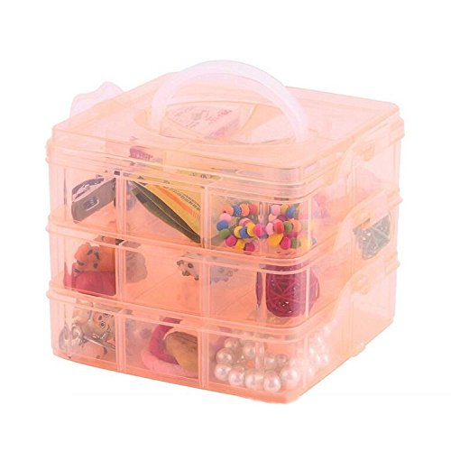 Kamay's Medium 3 Tier Stackable Adjustable Compartment Slot Bead Craft Jewellery Tool Storage Organiser Snap-lock Tray Container, with 18 Compartments, Container Box Orange - style: Medium 3 Tier 18 Compartments Orange