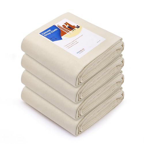 REDIBLUE Canvas Drop Cloth for Painting - Washable, Durable, Highly Absorbent Seamless Cotton Fabric, Multipurpose Protection for Floor, Carpet, Furniture, Indoor, Outdoor Use, 8oz, 4x6ft (Pack of 4) - size: 4 x 6 Feet (Pack of 4)