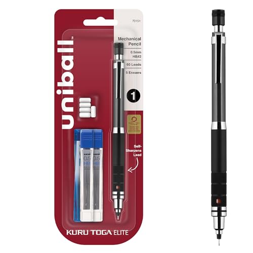 uniball™ Kuru Toga Elite Mechanical Pencil Kit, 0.5mm, HB No. 2, Gun Metal | Rotating lead engine keeps tip sharp, diamond-infused No. 2 lead for dark marks, knurled grip, replaceable eraser, refillable - color: Gun Metal, size: 1 Count (Pack of 1)