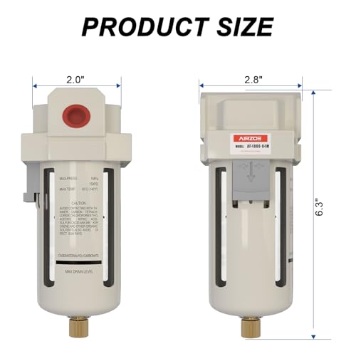 AIRZOE 1/2" NPT Air Dryer for Compressor - Air Compressor Water Separator AF4000-04,Semi-Auto Drain,5 Micron Brass Element, Poly Bowl - size: 1/2" NPT