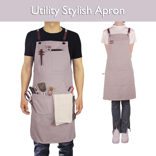 Kitchen Apron, Work Apron, Canvas Apron, Grey - color: Grey