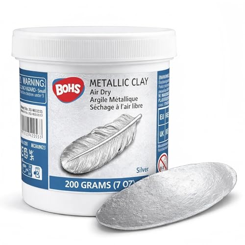 BOHS Silver Metallic Air-Dry Modeling Clay with Glitter Finish, 200g | Soft, pliable no-bake clay for decorative pendants, ornaments, figurines, cosplay props and shimmering craft accents. - color: Silver