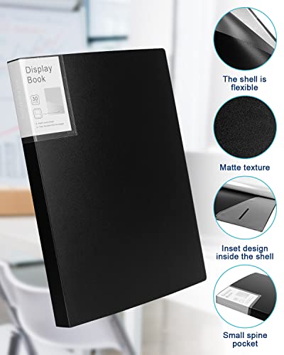 Portfolio Folder for Artwork Art Portfolio Binder 2 Packs 9"x12" Demo Book Black Portfolio Folder with Protective Film Binder with Plastic Sleeve 30 Pockets 60 Page Capacity - size: 9"x12"
