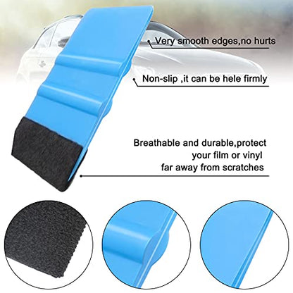 Frienda 12 Pieces Plastic Felt Edge Squeegee Tool Vinyl 4 Inch Felt Squeegee Applicator Tool Scraper Tool with Soft Cloth for Car Vinyl Wrap, Window Tint, Wallpaper, Decal Sticker
