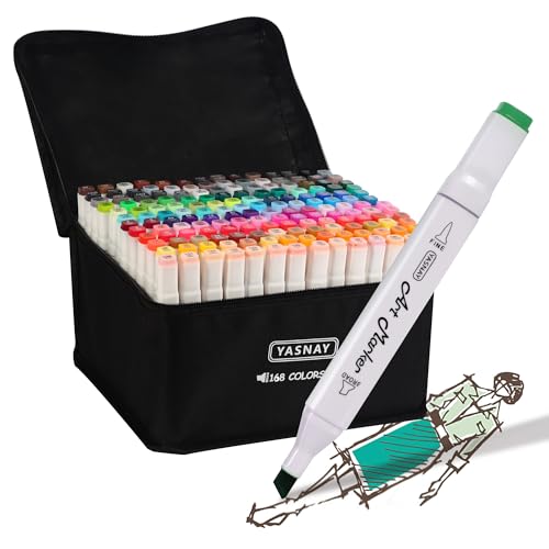 YASNAY Alcohol Markers 168 Colors Dual Tip Fine & Chisel Art Markers Set - color: 168 Colors