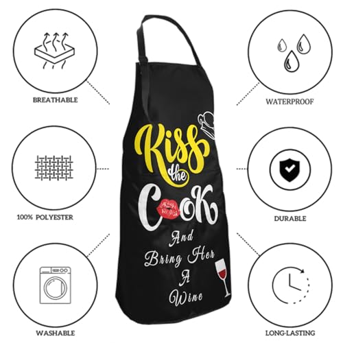 Giwawa Unisex Adult Apron Waterproof Stain Resistant Kitchen Cooking Apron with 2 Pockets for BBQ Grill Painting - color: Kiss the Cook