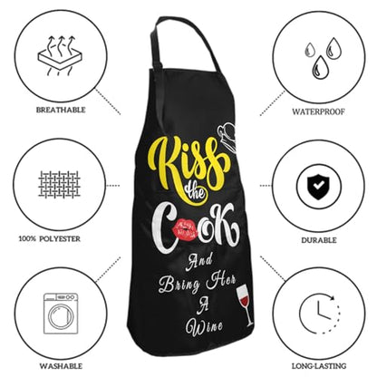 Giwawa Unisex Adult Apron Waterproof Stain Resistant Kitchen Cooking Apron with 2 Pockets for BBQ Grill Painting - color: Kiss the Cook