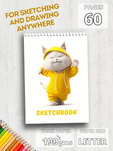 Sketchbook 8.5x11, 60 Pages, Top Spiral Bound Sketch Pad, Heavyweight 110lb/199gsm Thick Drawing Paper, Large Art Sketch Book for Kids, Adults & Beginners, Ideal for Sketching, Coloring & Doodling