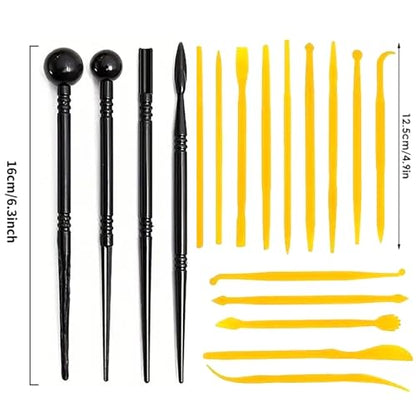 18Pcs Clay Sculpting Tool Set, Yellow Plastic Modeling Tools & Black Dual-Ended Ball Stylus Tools, Professional Pottery Carving Kit for Air Dry Clay, Polymer Clay, Ceramic & DIY Crafts - color: yellow