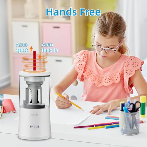tenwin Fully Automatic Pencil Sharpener for 6-8mm Pencils, Hands-Free - color: White