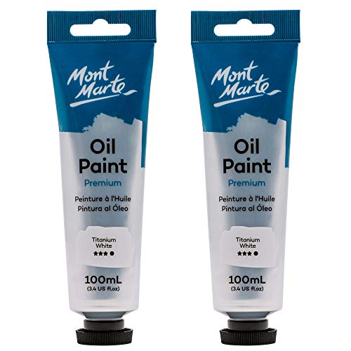 Mont Marte Oil Paint Premium, 3.4 US fl.oz (100ml) Tube, Titanium White, 2Pack, Heavy Body Paint, Artist Quality, Good Coverage, Excellent Tinting Strength, Ideal for Painting Canvas - color: Titanium White, size: 3.4 Fl Oz (Pack of 2)