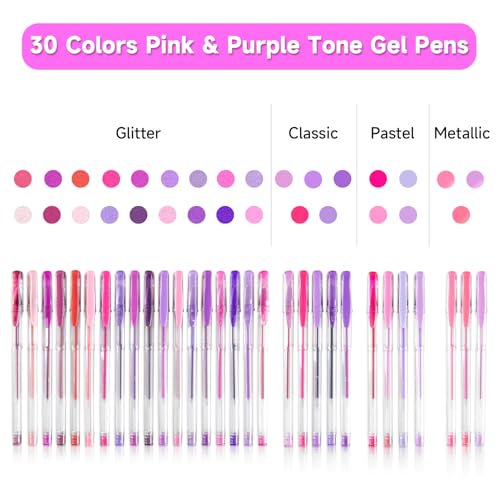 Shuttle Art 60 Pack Tone , Pink Purple Gel Pens with 30 Refills for Adults Coloring Books Journaling Drawing Nature, Landscapes, Animals Scenes - color: 60 Pack Pink Purple Tone