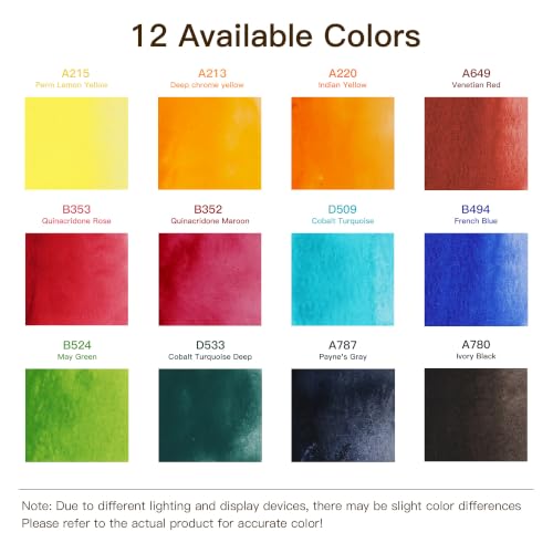 rubens Artist Watercolor Paint Set, 12 Colors 5ml Tubes, Ideal for Travel - color: Artist Grade 12 colors