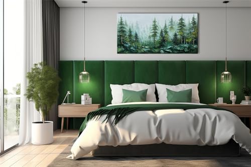 Alenoss Hand Painted 3D Abstract Oil Painting, Green Forest Wall Art | Landscape Textured Canvas Wall Art For Living Room Bedroom - color: AL-B101