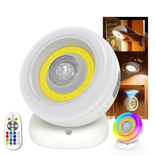 Hopedone 360° Magnetic Motion Sensor Wall Light, Detachable, 1 Pack | 3 color temperatures plus RGB, 5-level remote dimming, closets, halls, constant-on option, USB-C charge