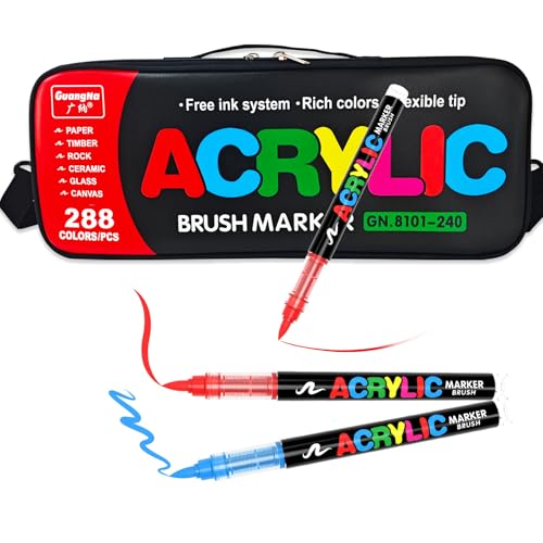 kander Acrylic Paint Markers with Handbag,288 Colors with Direct-Liquid Ink Control System, Professional-Grade Paint Pen for Rock Painting, Canvas, Glass, Plastic, Fabric & Creative Crafts - color: 288 Colors