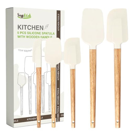Silicone Spatula Set, Food Grade Rubber Spatula-5 Piece Nonstick Rubber Spatulas, Spoonula, Jar Scraper for Cooking, Baking, Mixing, Frosting - Heat Resistant Up to 600°F (5 Pcs Off-White) - color: White