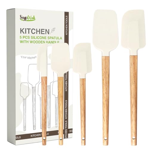 Silicone Spatula Set, Food Grade Rubber Spatula-5 Piece Nonstick Rubber Spatulas, Spoonula, Jar Scraper for Cooking, Baking, Mixing, Frosting - Heat Resistant Up to 600°F (5 Pcs Off-White) - color: White
