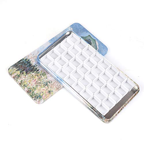 qianshan 40Pcs Empty Half Pans Watercolor Tin Palette with Magnetic Stripe | Travel Tin Palette Case,Portable Artist Paints Half Pan Kits,DIY Watercolor Oils Acrylics Painting Drawing Monet - color: Monet
