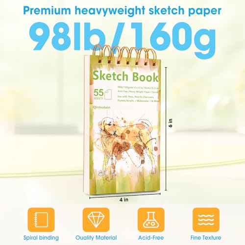 Qlmhudaim Travel Sketchbook | 4x6 Small Sketchbook with Tear Line - size: 4 x 6 Inches