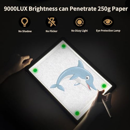 YINGWOND Rechargeable A4 Light Box for Tracing,Ultra-Thin 9000LUX Super Bright Wireless Light Pad with Adjustable Brightness Color,13.9x10 in Light Board for Diamond Painting Drawing Sketching - style: Rechargeable A4 Black