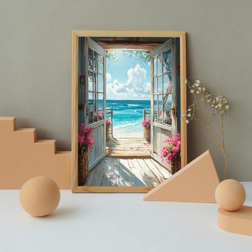 DIY Scenery Paint by Numbers Kit for Adults with Framed Canvas,Landscape Beach Digital Oil Painting Kit for Beginners,Acrylic Paint by Number Kits with Wooden Easel for Holiday Gifts 12X16 Inch. - color: DKMT0277
