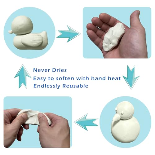 ReArt Non-Drying Oil-Based Modeling Clay 2.6 Pounds, Non Hardening Reusable Clay, Non Toxic No Bake Professional Oil Base Sculpting Clay (White & Tools) - color: White & Tools