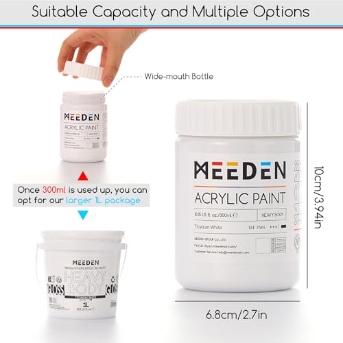 MEEDEN Black and White Acrylic Paint: 300ml/10oz x 2 Jars Heavy Body Gloss | Thick Art Paints for Professional Artists Painting on Canvas - color: Titanium White + Intense Black - 300ml